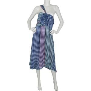 Anthropologie Maeve Gingham Waverly One Shoulder Plaid Flare NWT Dress 14